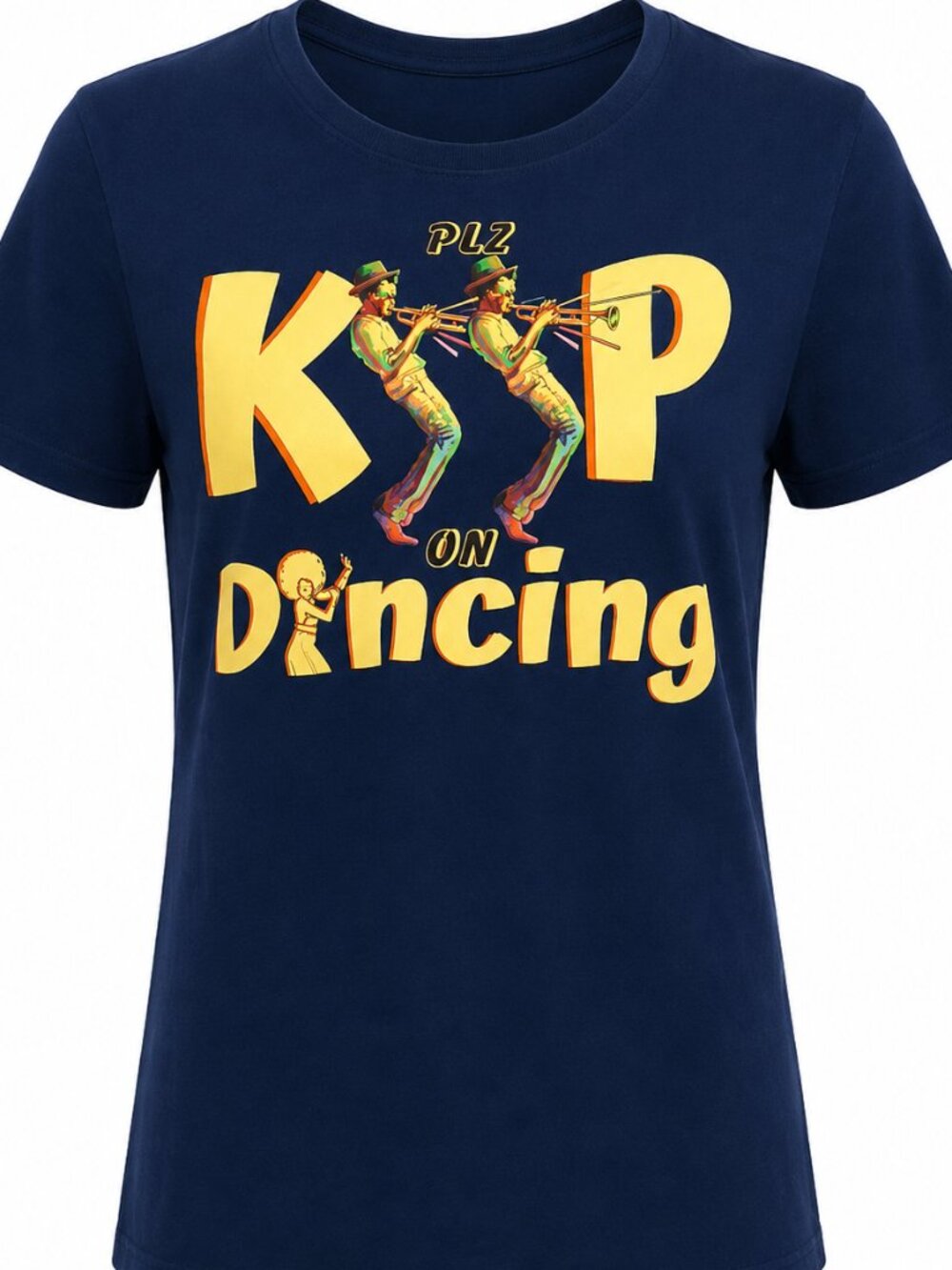 MEDIUM blue cotton shirt.  Graphic tee.  Dancers. Summer top. Casual. Everyday
